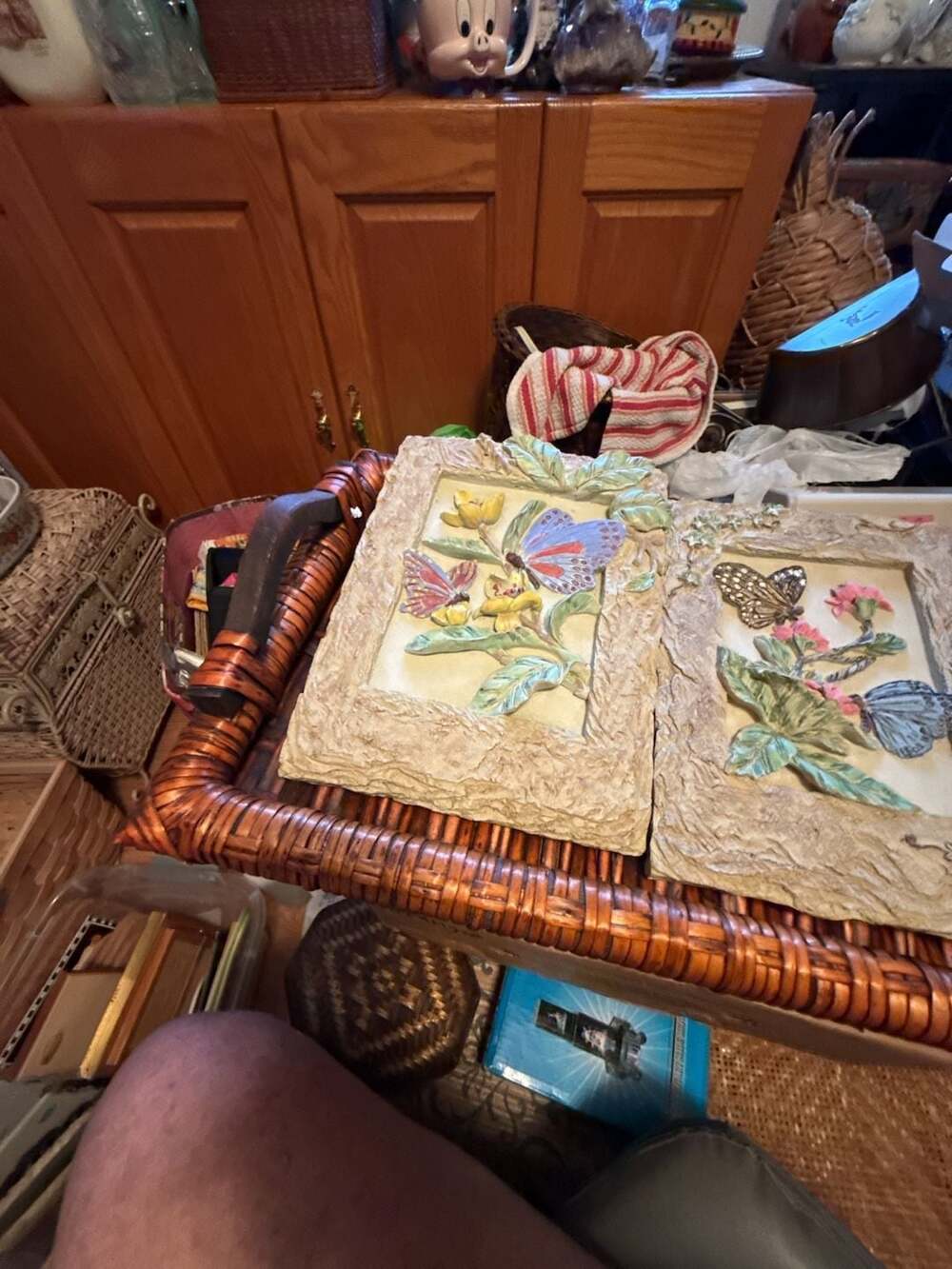 Vintage Hand-Painted 3D Butterfly and Floral Resin Wall Plaques Set